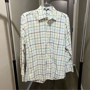 Alan Flusser Mens Blue and Green Plaid Long Sleeve Button Up - Mens Large